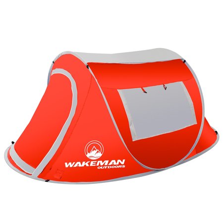 WAKEMAN Pop-up Tent - 2 Person Water-Resistant Barrel Style Tent for Camping by Outdoors Red 75-CMP1033